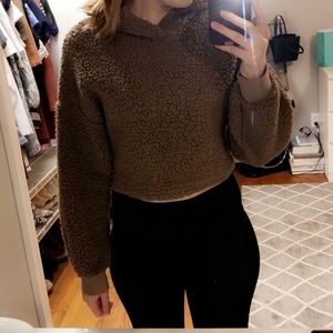 Brown cropped furry hoodie